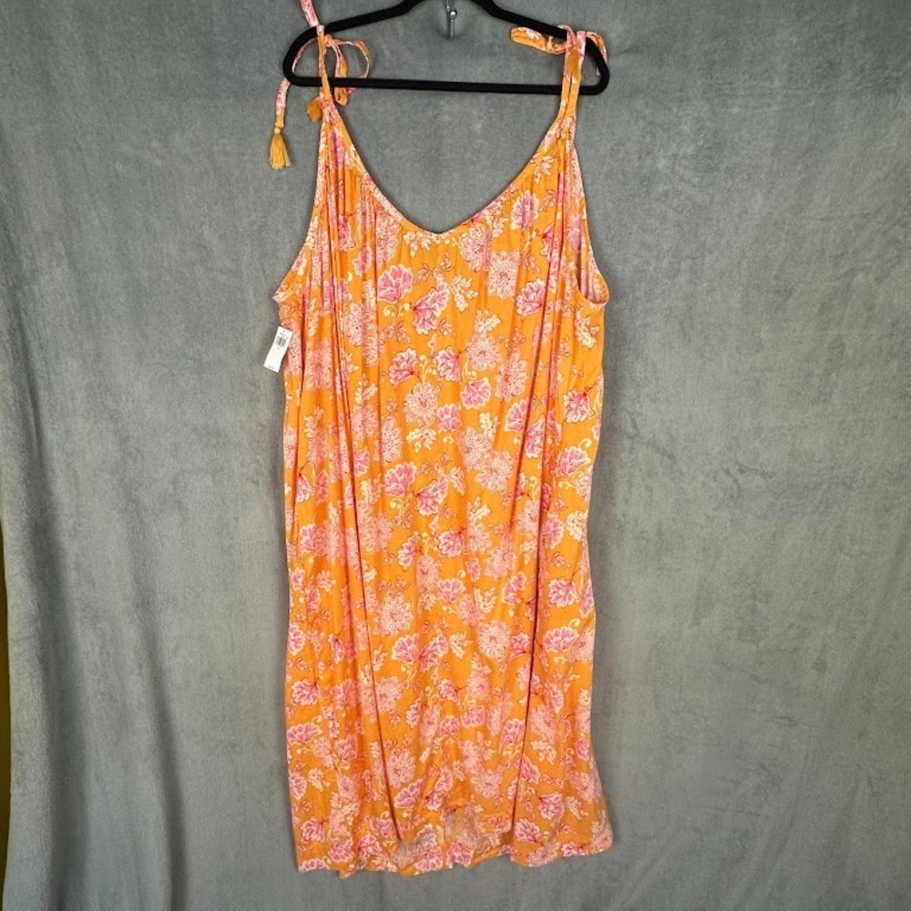 Old Navy Dress Womens 4X Orange Floral Tie Strap Midi Lightweight Beach Resort - Picture 8 of 14